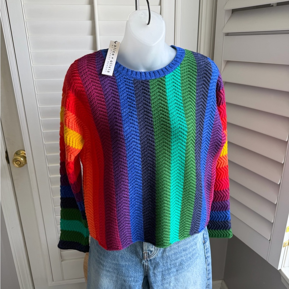 Alice + Olivia NWT Dessie Rainbow Racked Rib Sweater XS